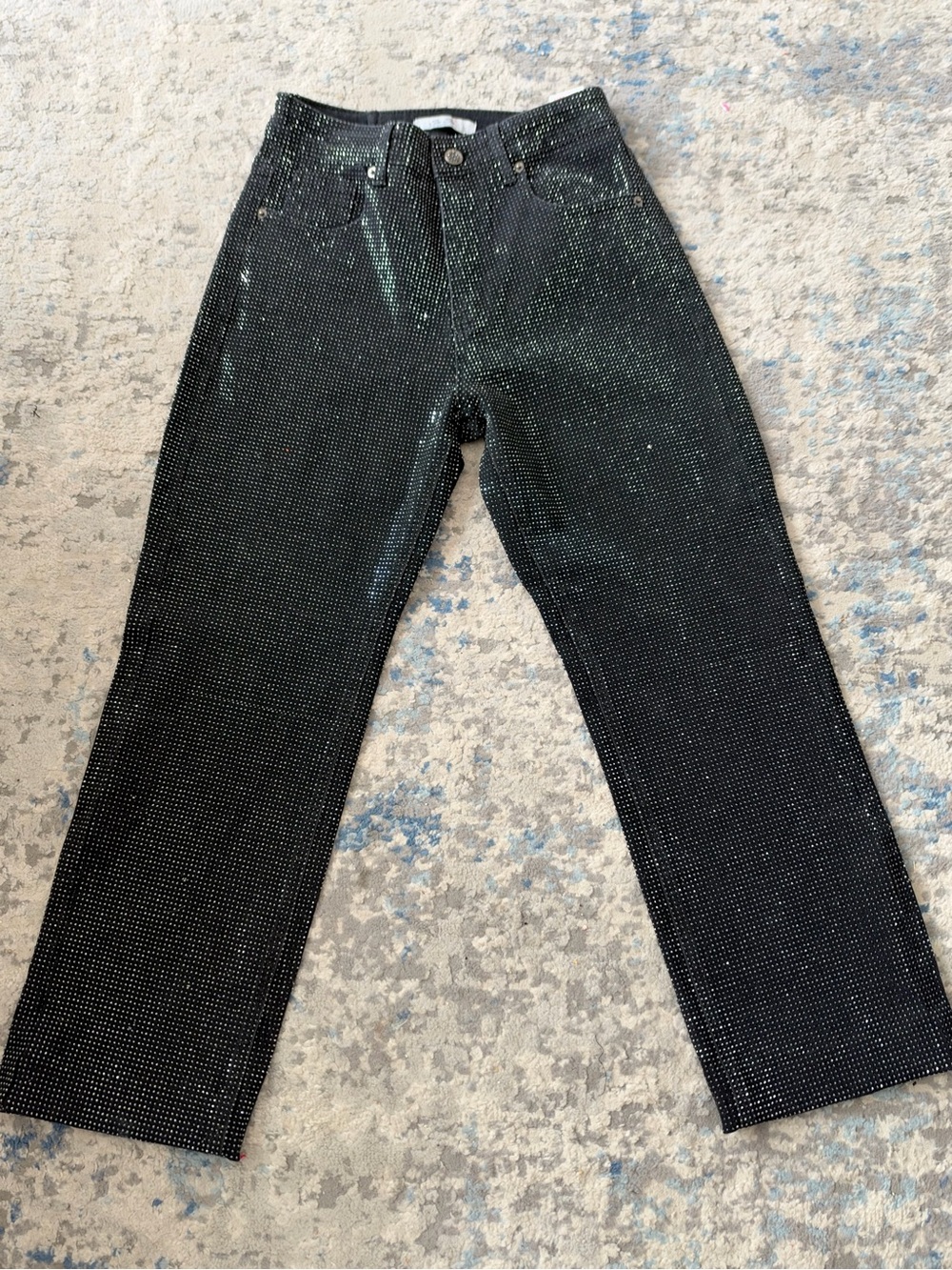 Black Rhinestone Straight-Leg Jeans